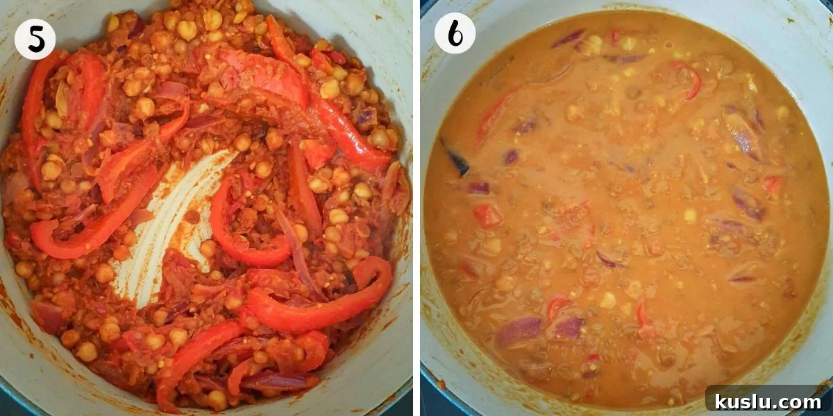 Creamy Chickpea and Lentil Curry Recipe for Comforting Weeknight Meals 5 add coconut milk and simmer