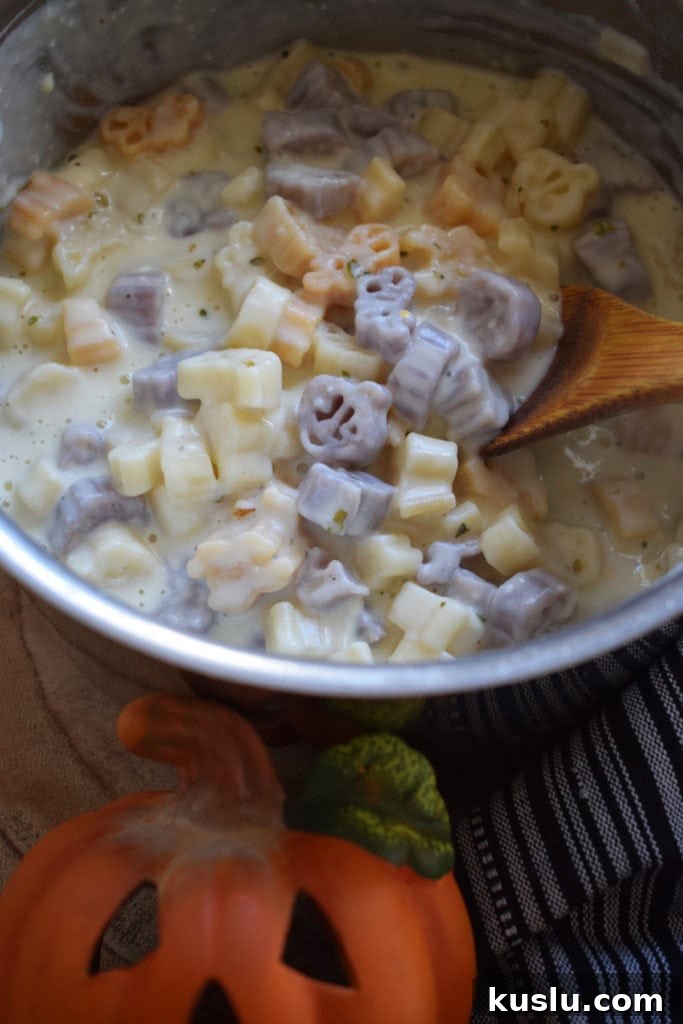 halloween pasta in a pot
