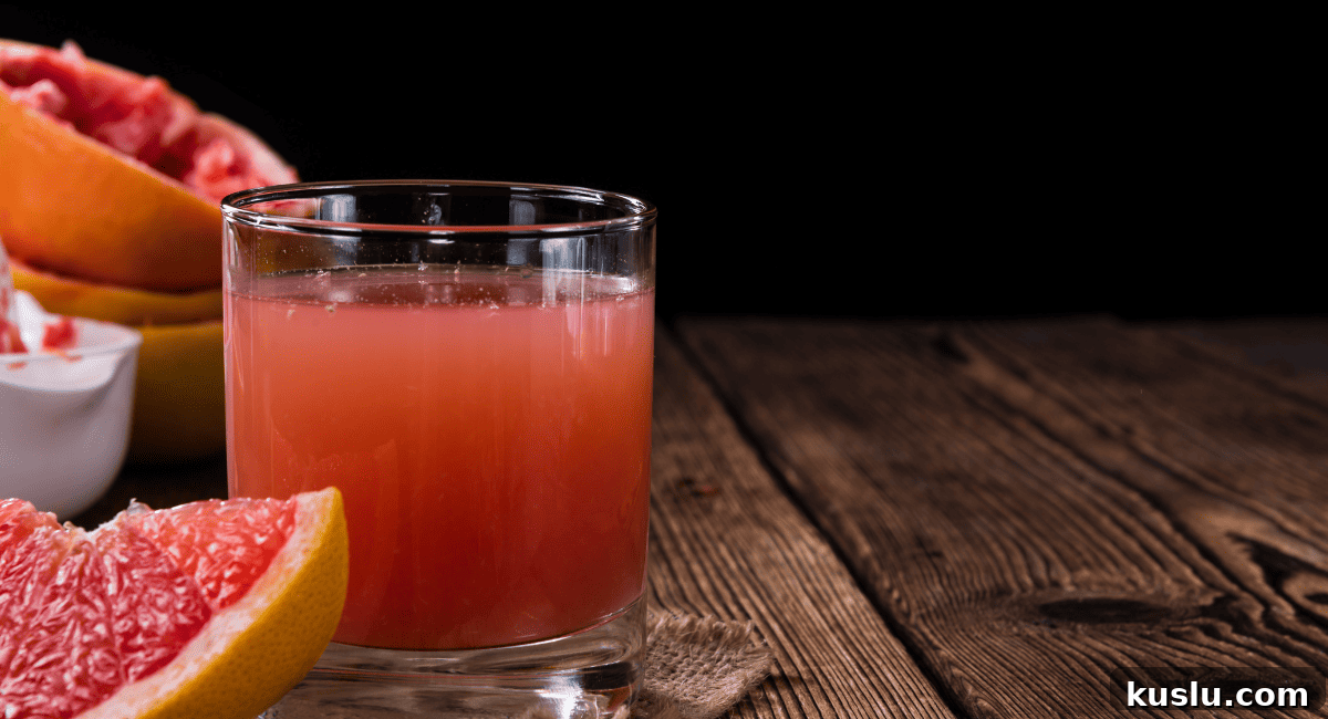 Up close image of grapefruit juice. 