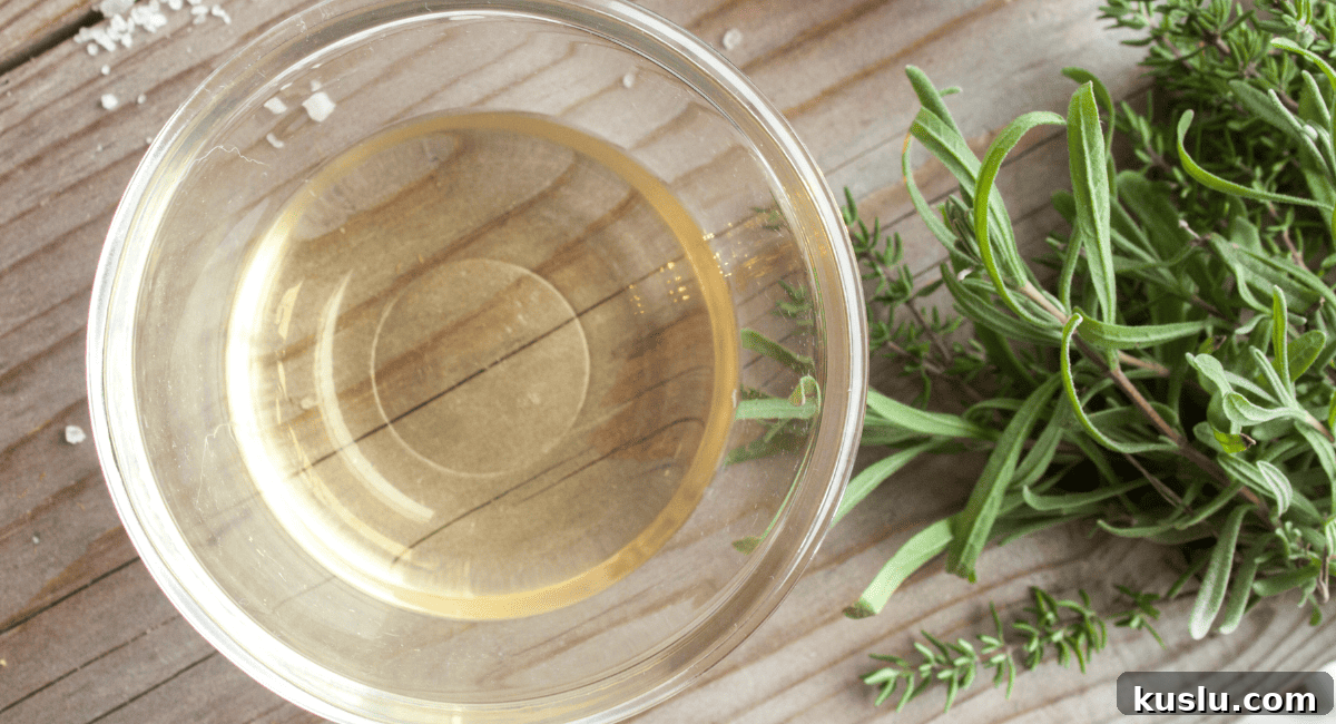 Overhead image of white wine vinegar.