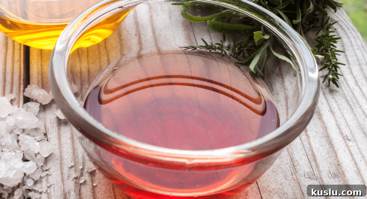 Overhead image of red wine vinegar.
