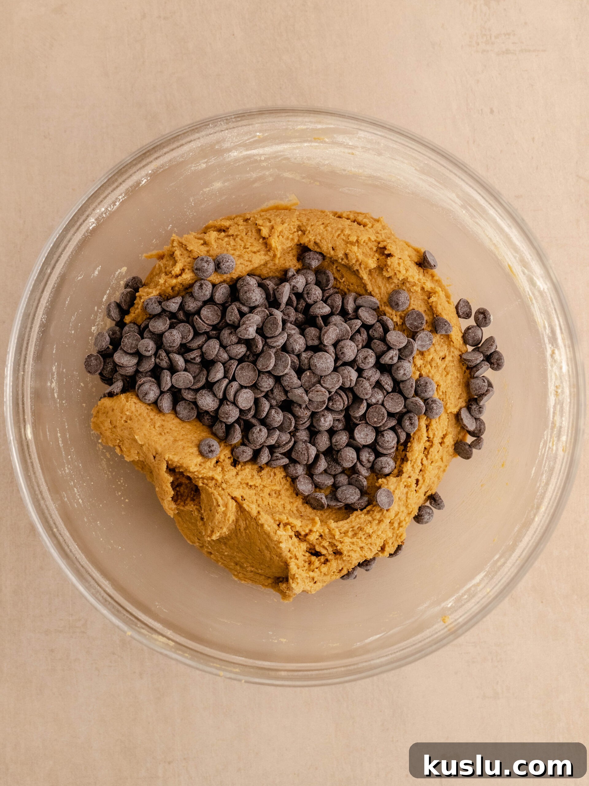Chocolate chips added to the cookie dough.