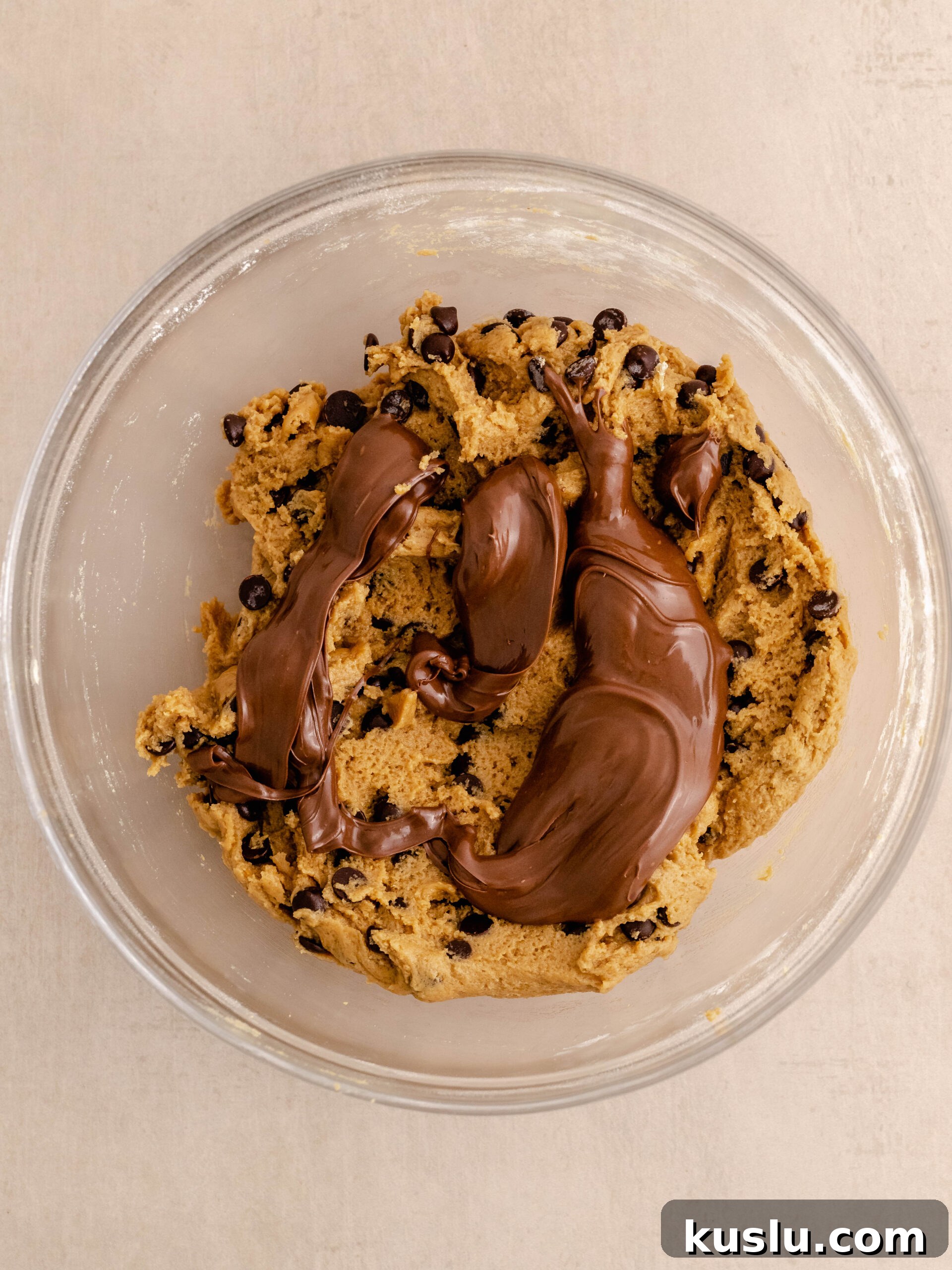 Nutella add on top of the cookie dough.