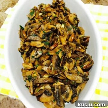 A bowl of chunky garlic mushrooms