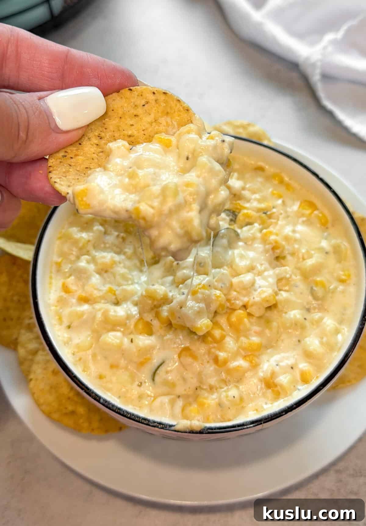 skillet corn dip with tortilla chips