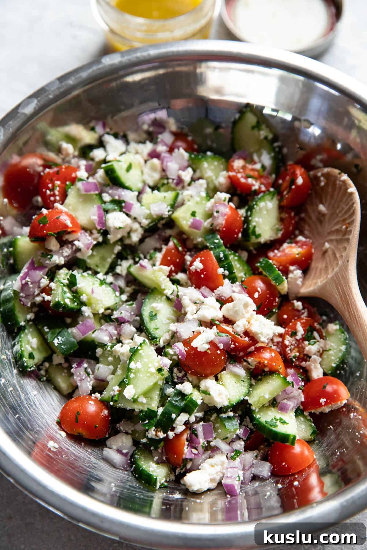 Mediterranean Chicken Bowl with Tzatziki & Feta 5 english cucumber greek salad.