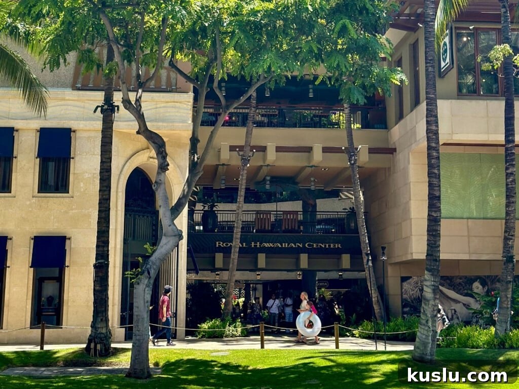 An exterior shot of the Royal Hawaiian Center in Waikīkī, Hawaiʻi.