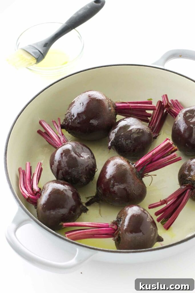 Roasted Beet and Blue Cheese Salad with Candied Walnuts 5 Beets in a pan getting ready to be roasted.