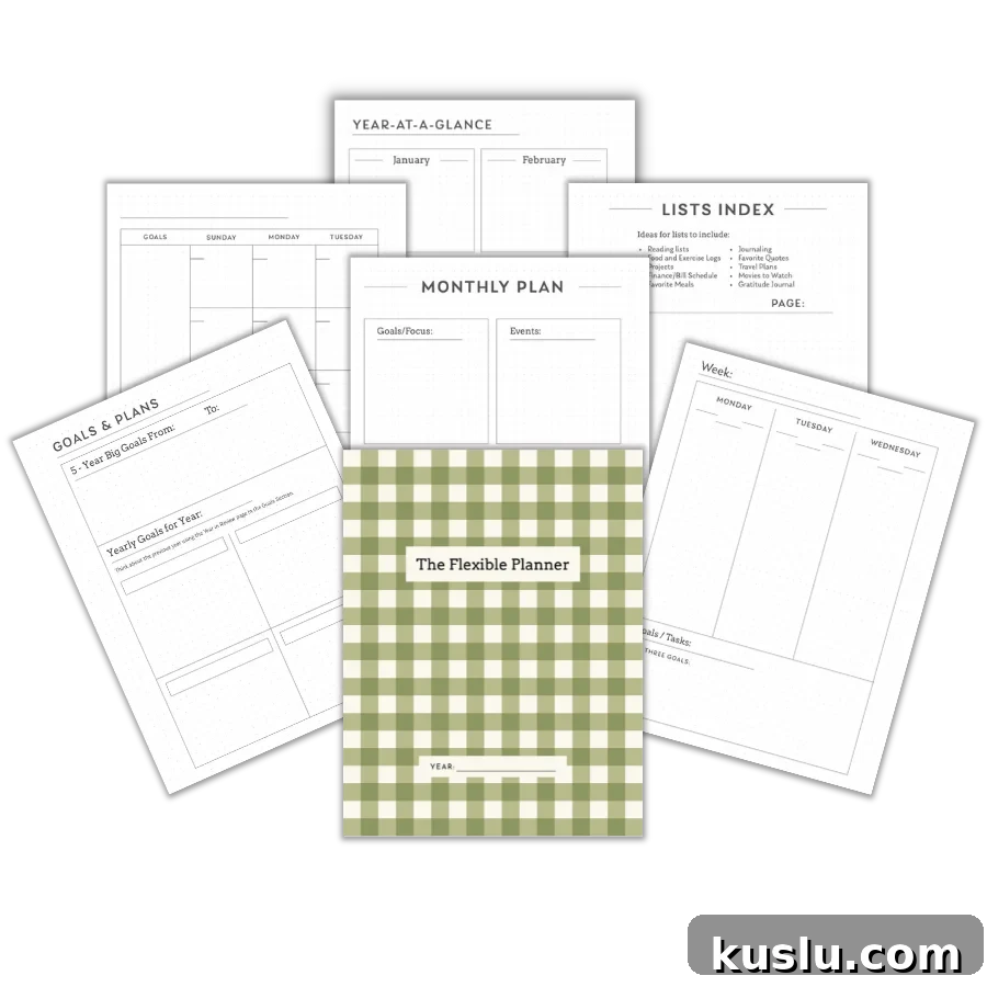 Flexible Planner You Can Start Anytime — Includes Free Habit Tracker 3 fanned pages of PDF Flexible Planner