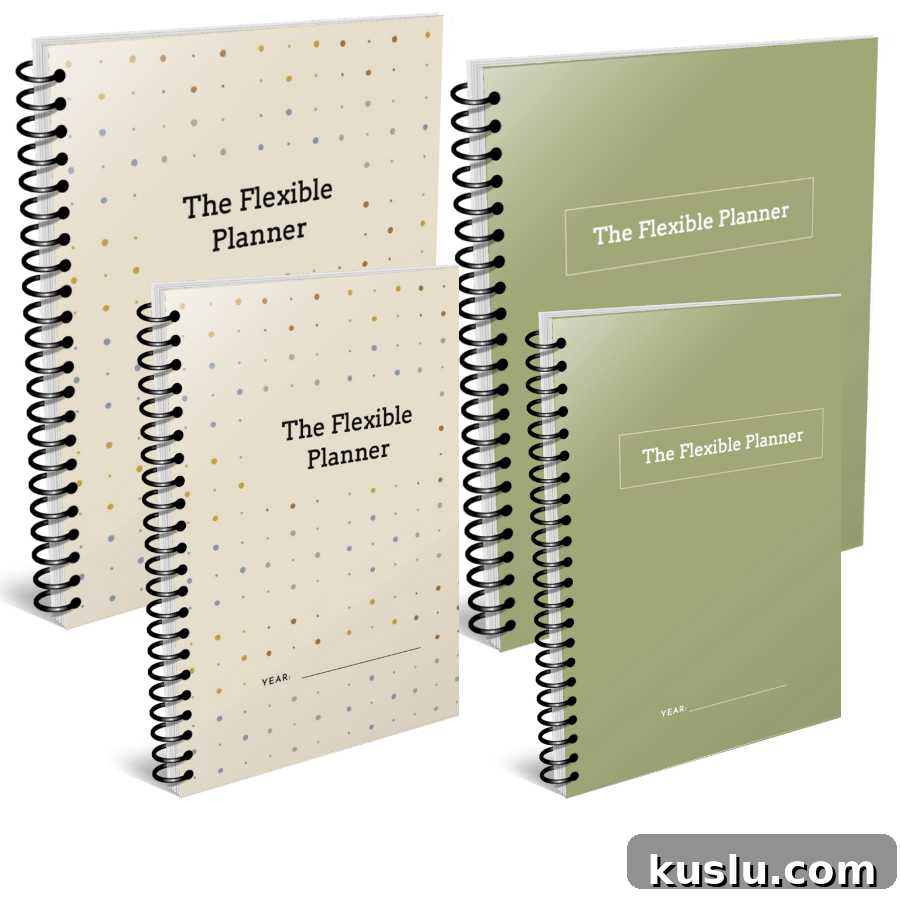 Flexible Planner You Can Start Anytime — Includes Free Habit Tracker 4 Undated Flexible Planners coil covers