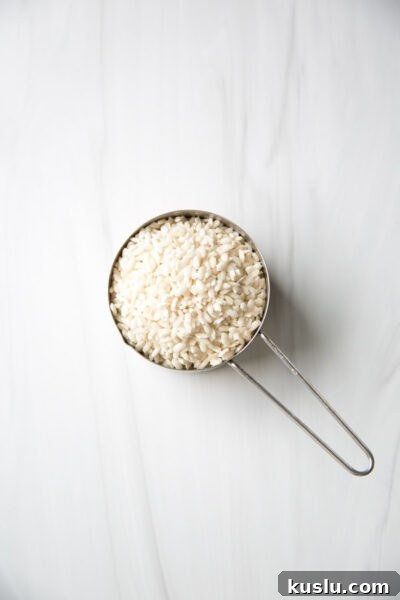 arborio rice in a cup measure