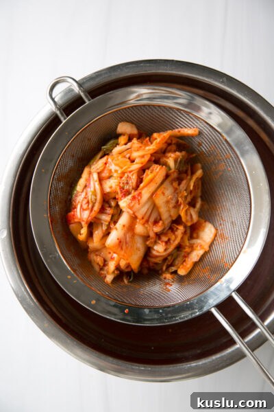 kimchi in a sieve 