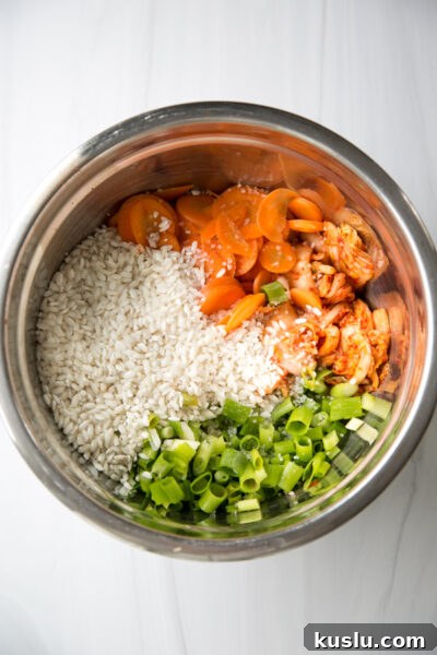 kimchi casserole ingredients in a bowl