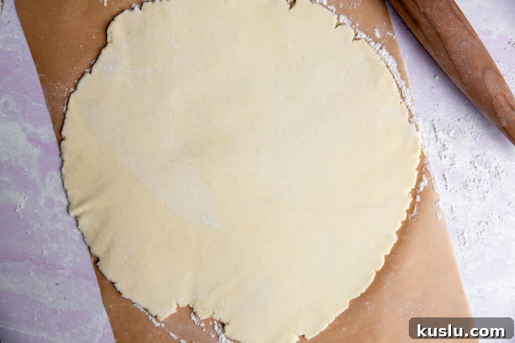 pie dough rolled out into a circle