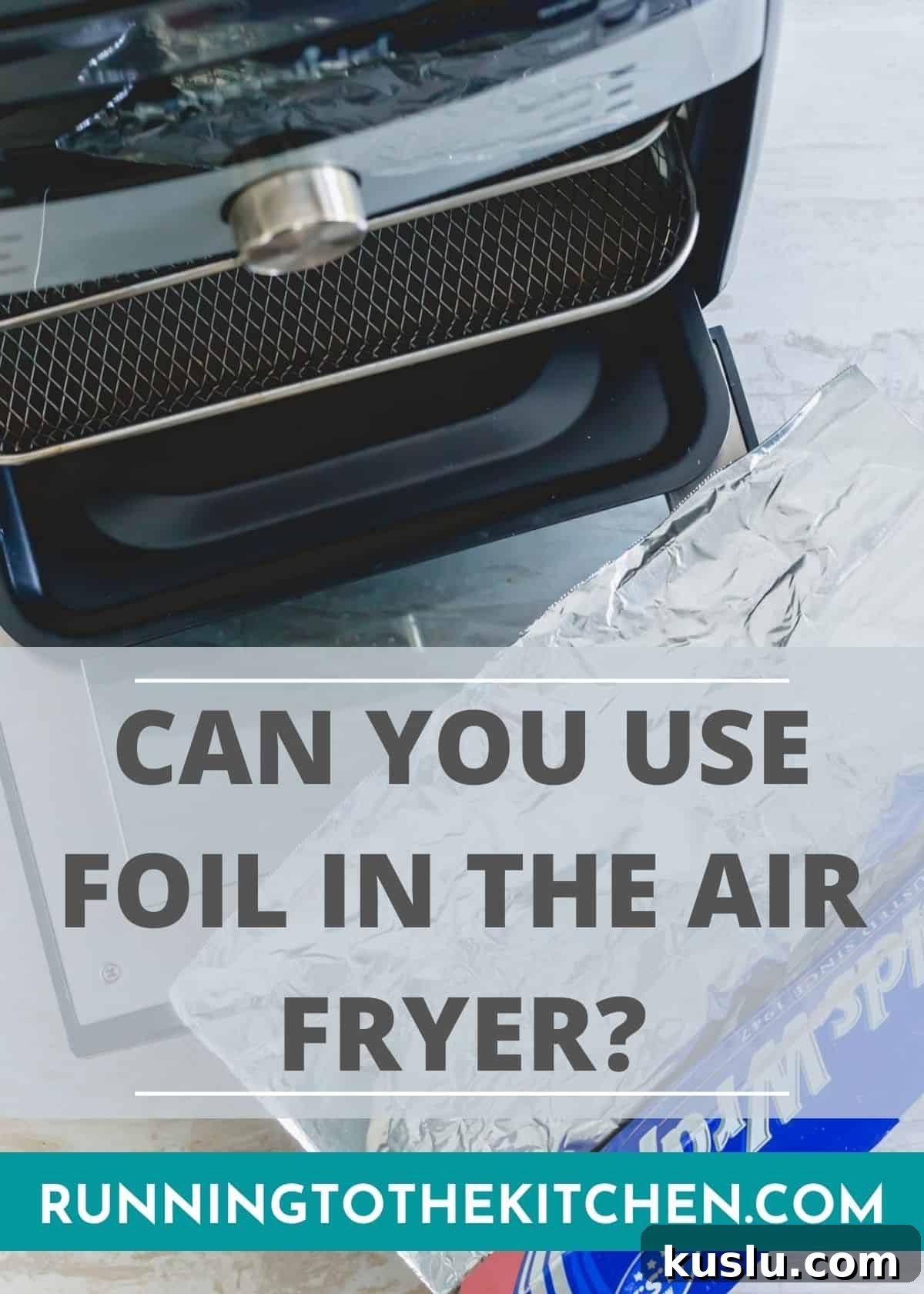 Picture of an air fryer with the text "Can you use foil in the air fryer?" overlaid on top. Picture of an air fryer with the text "Can you use foil in the air fryer?" overlaid on top.