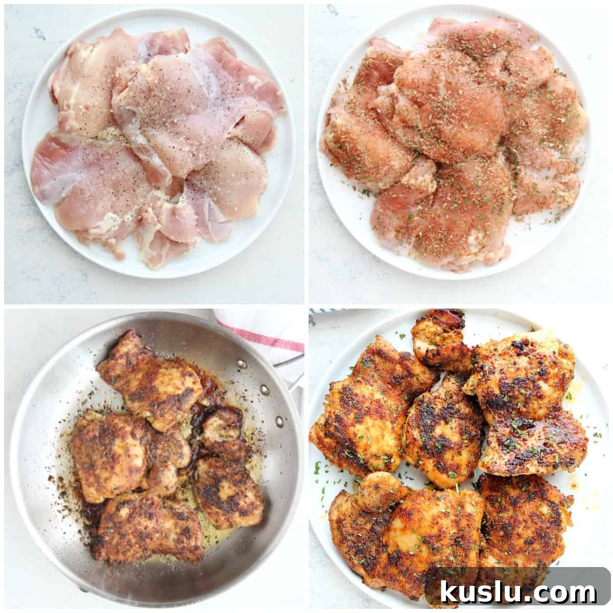 How to make Skillet Chicken Thighs Seasoned and pan fried chicken thighs.