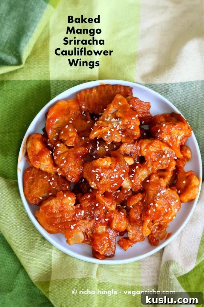 Baked Mango Sriracha Cauliflower Wings