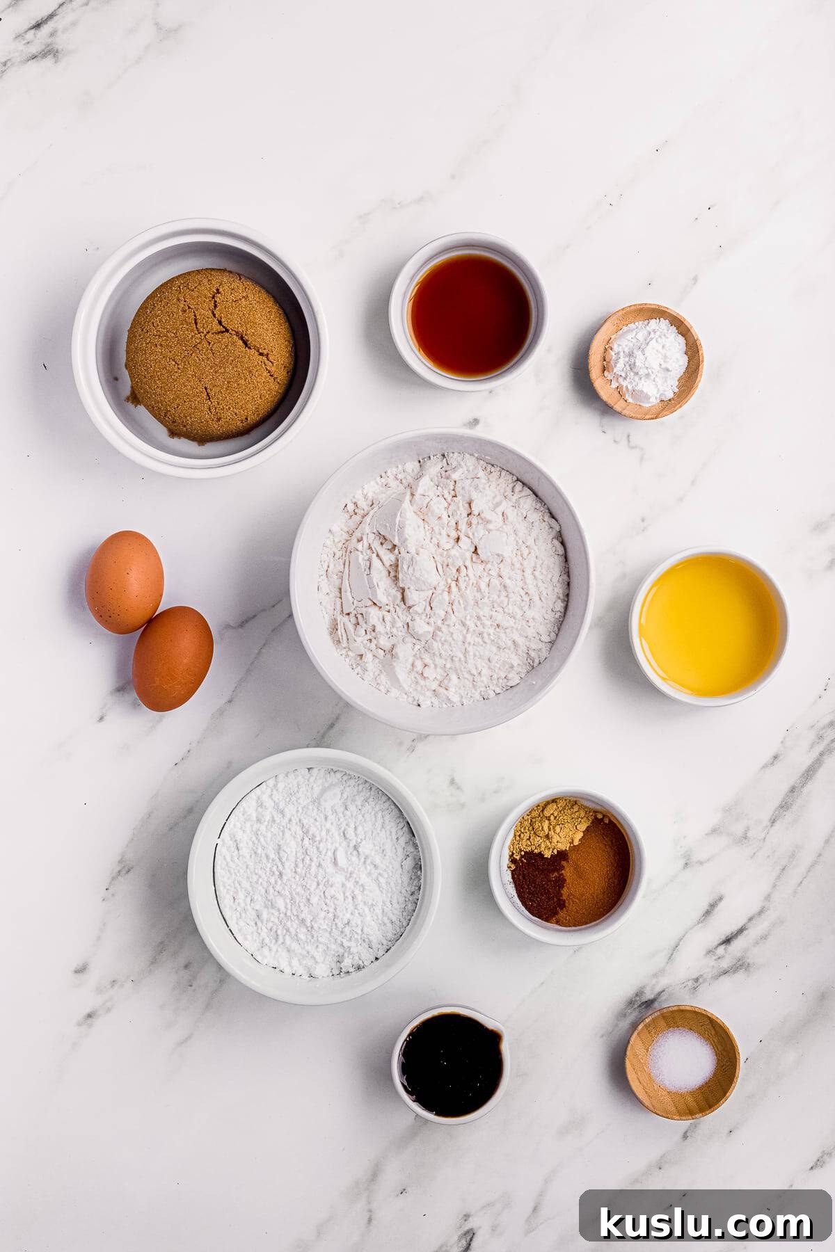 Ingredients needed to make Molasses Crinkle Cookies.