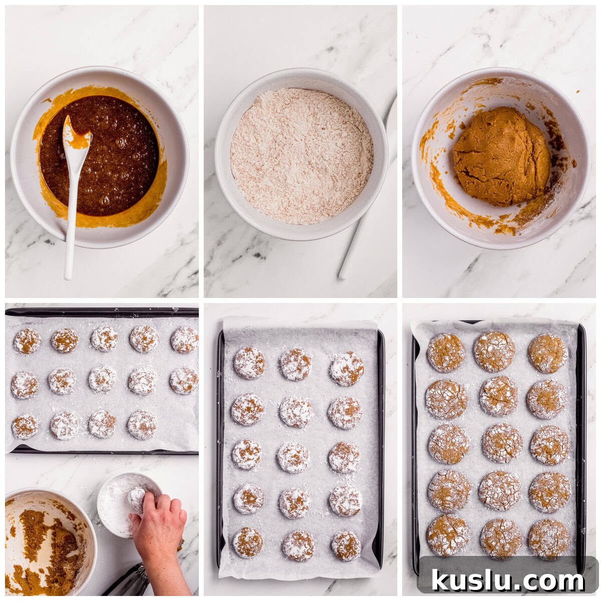 Step by step photos on how to make Molasses Crinkle Cookies.