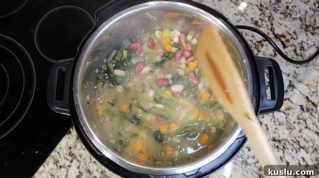 Instant Pot White Minestrone Soup Recipe for Quick Comfort 17 Stirring soup