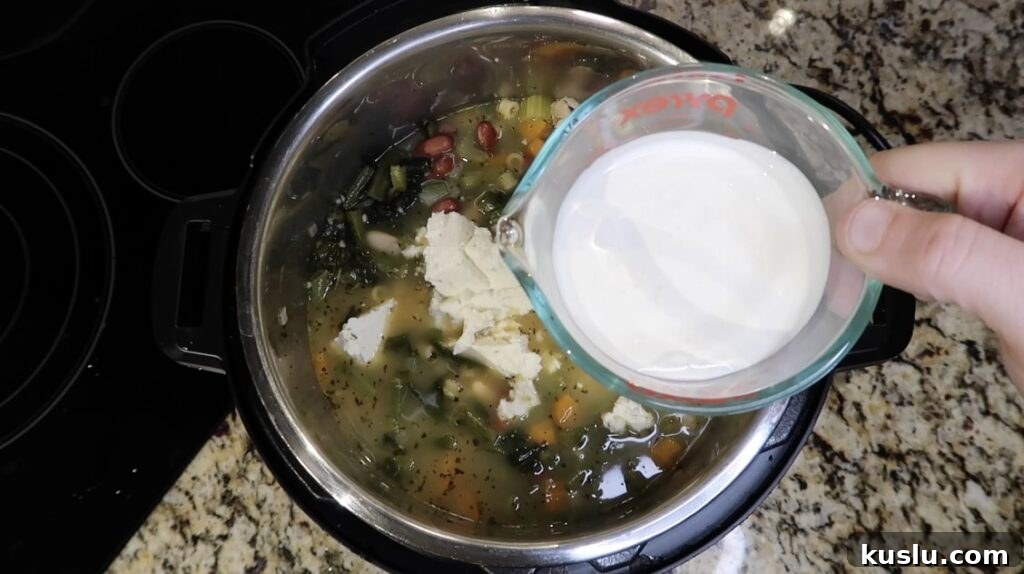 Instant Pot White Minestrone Soup Recipe for Quick Comfort 19 Adding cream to soup