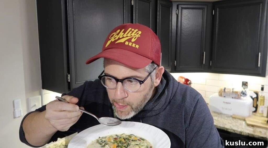 Instant Pot White Minestrone Soup Recipe for Quick Comfort 25 Man trying soup