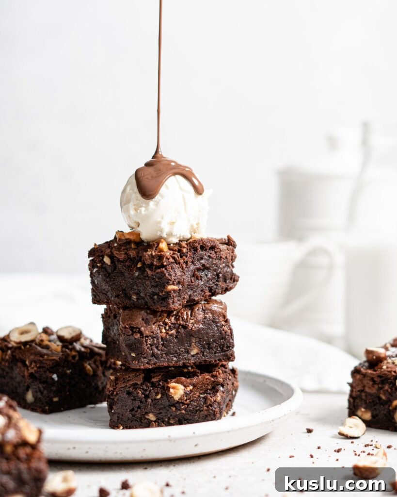 Fudgy toasted hazelnut brownies swirled with nutella