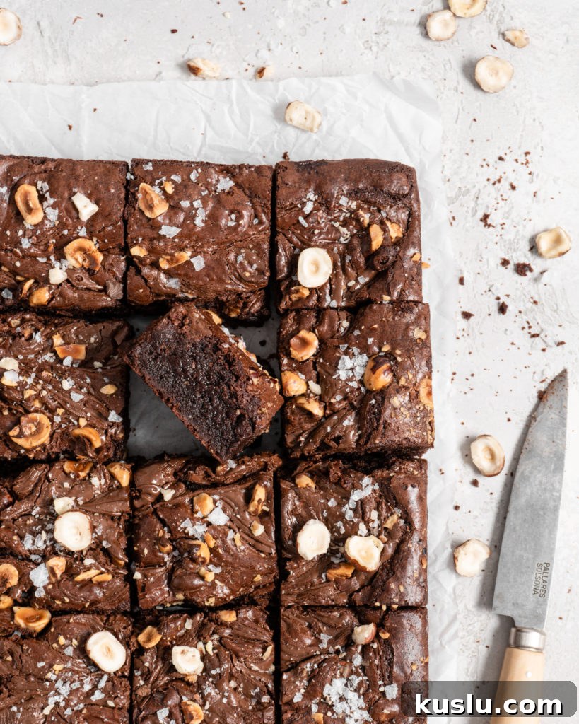 Fudgy toasted hazelnut brownies swirled with nutella