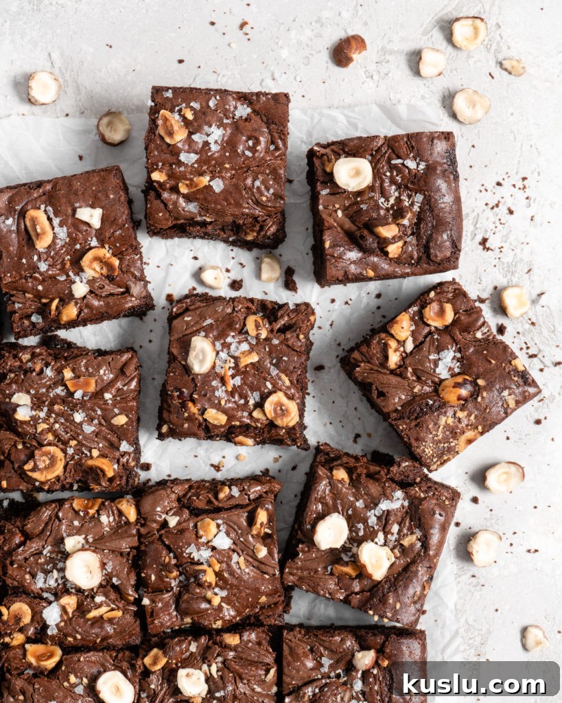 Fudgy toasted hazelnut brownies swirled with nutella