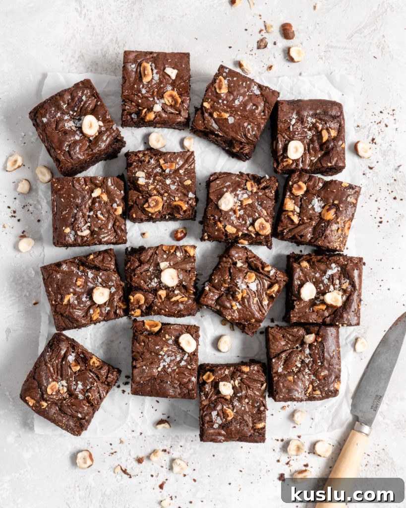 Fudgy toasted hazelnut brownies swirled with nutella