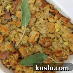 sourdough stuffing with sage leaves