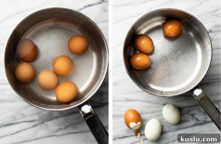 Classic Southern Deviled Eggs Recipe for Parties and Holidays 4 boiling a pot of eggs and peeling them