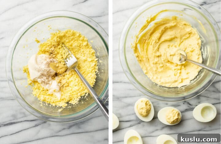 Classic Southern Deviled Eggs Recipe for Parties and Holidays 6 filling eggs with creamy mayo mixture