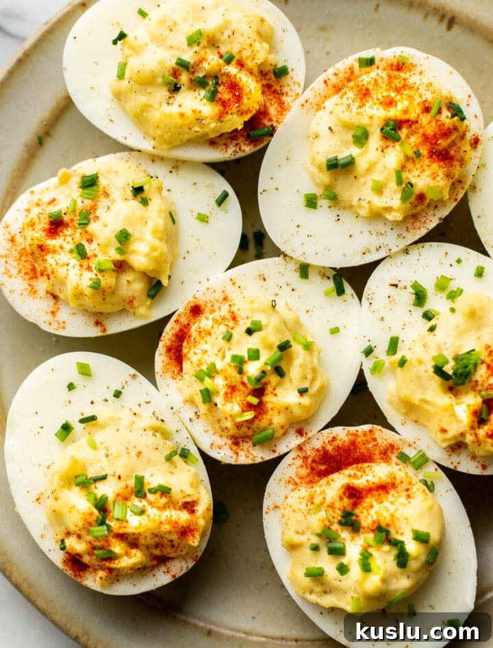 Classic Southern Deviled Eggs Recipe for Parties and Holidays 7 several deviled eggs on a plate