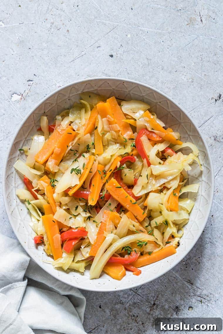 Jamaican Cabbage served in a ceramic bowl