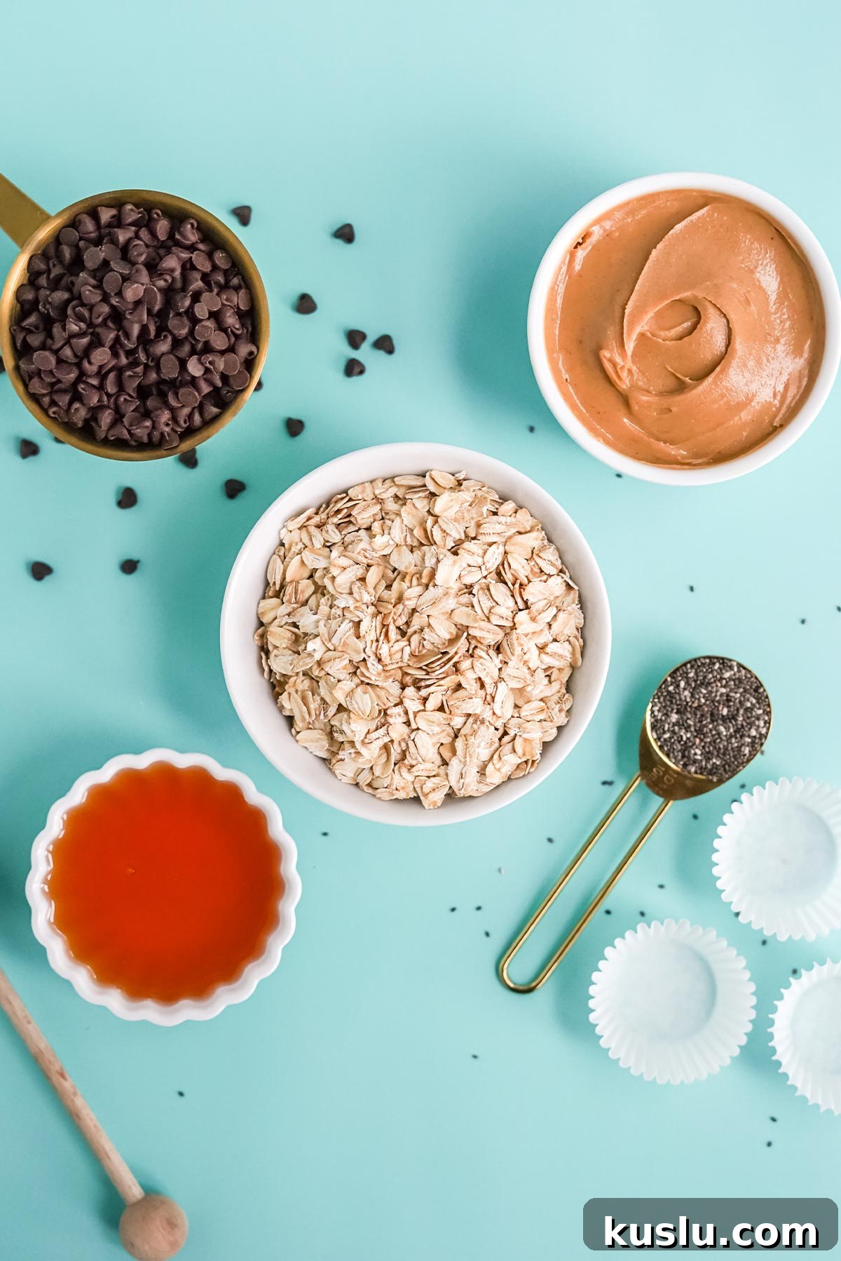 Ingredients to make peanut butter protein balls on the table.