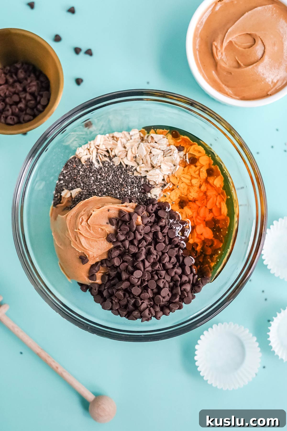 Ingredients to make peanut butter balls in a bowl.