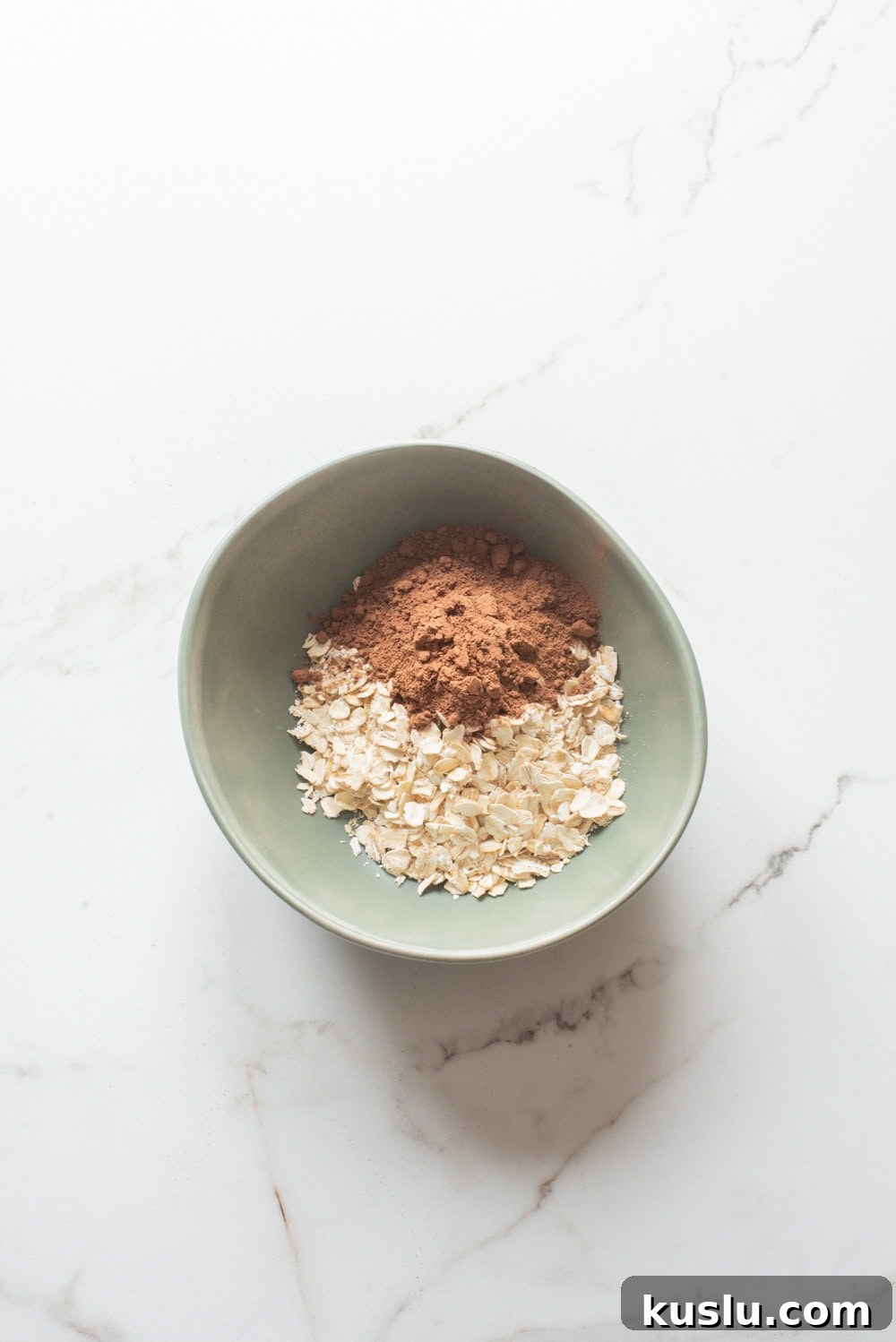 Rolled oats and cocoa opwder in a bowl.