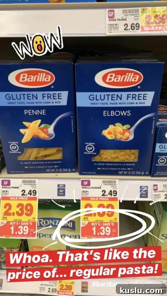 Gluten-Free on a Budget: 10 Smart Ways to Save Money 5 Barilla gluten free pasta on store shelf, on sale for 1.39 each!