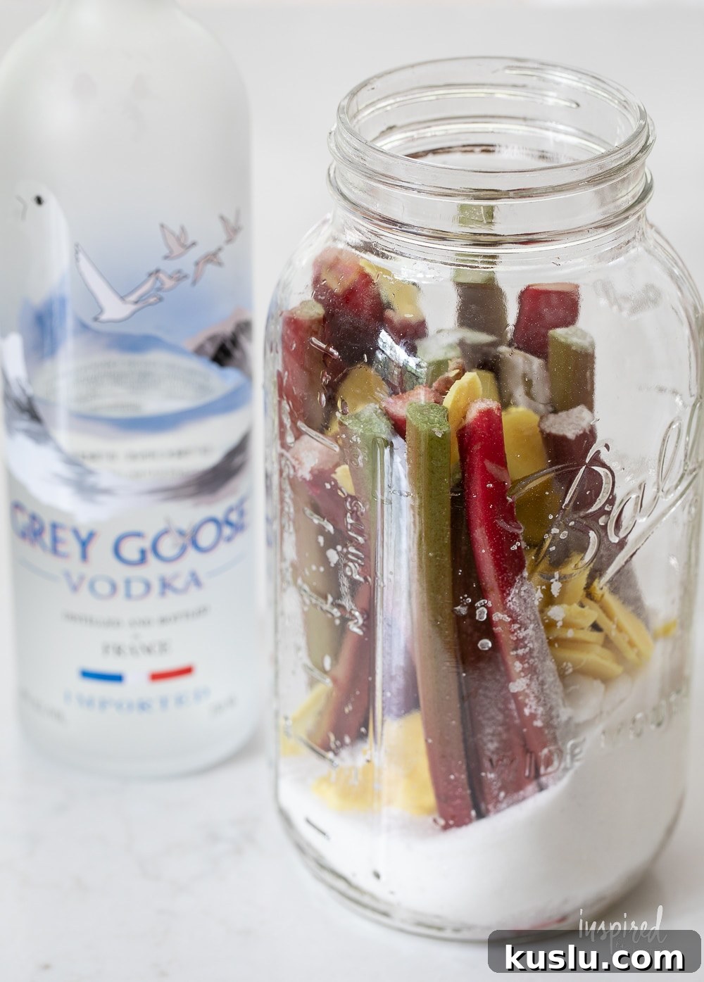 Homemade Rhubarb and Ginger Infused Vodka Recipe 5 ingredients for making homemade rhubarb ginger vodka.