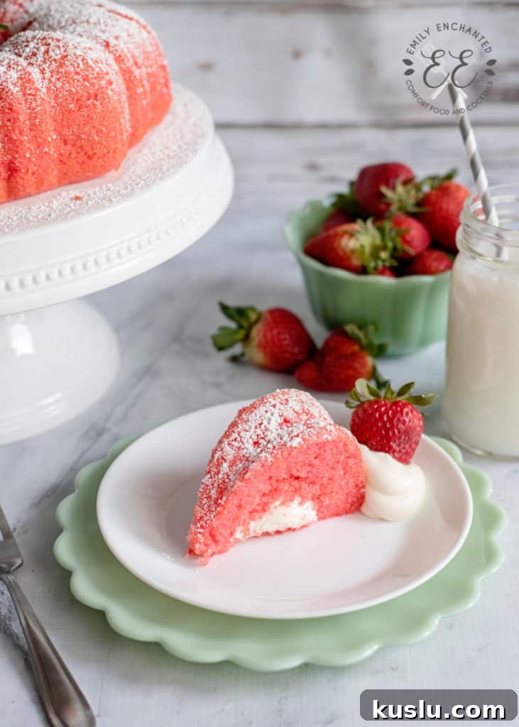 Strawberry Bundt Cake with Powdered Sugar