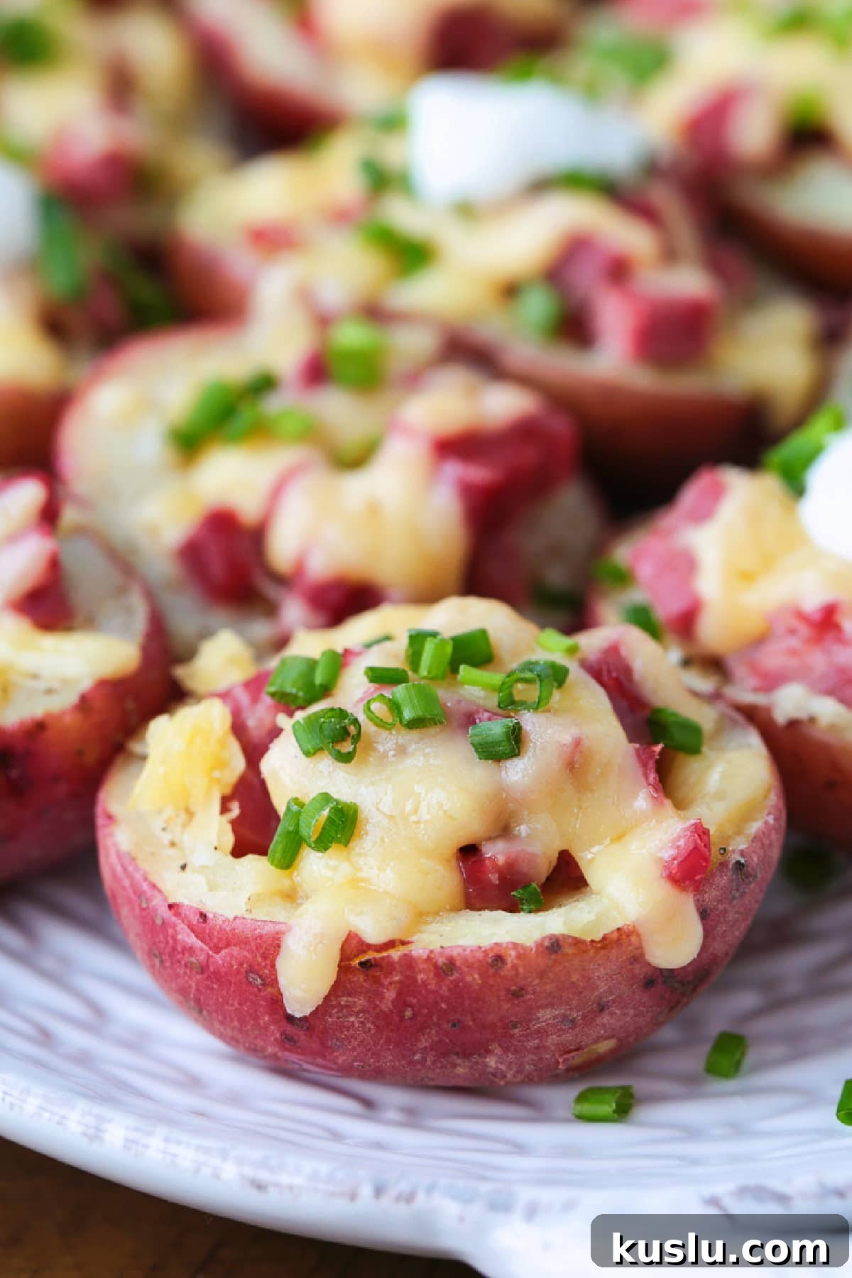potato halves stuffed with corned beef and cheese