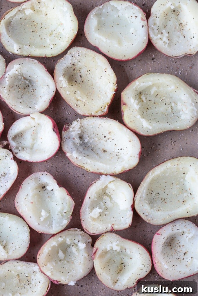 cooked red potatoes with flesh scooped out