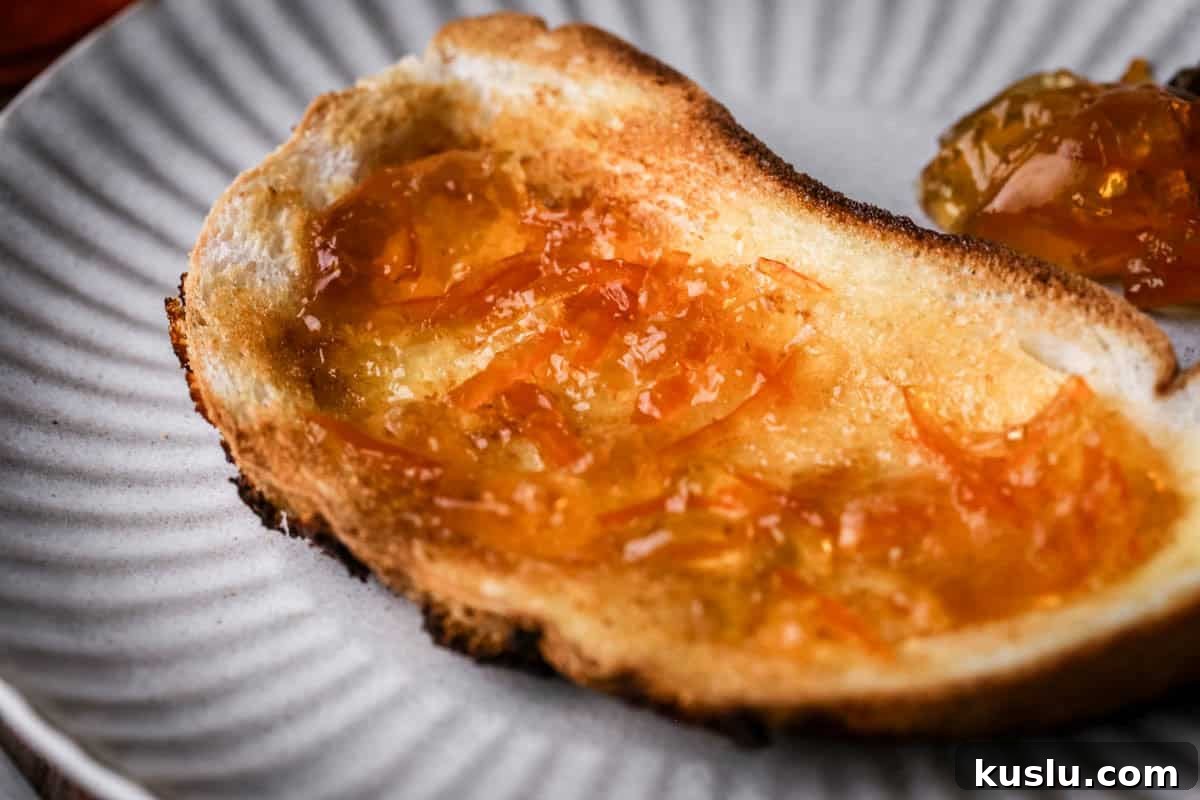 Marmalade spread on toast.