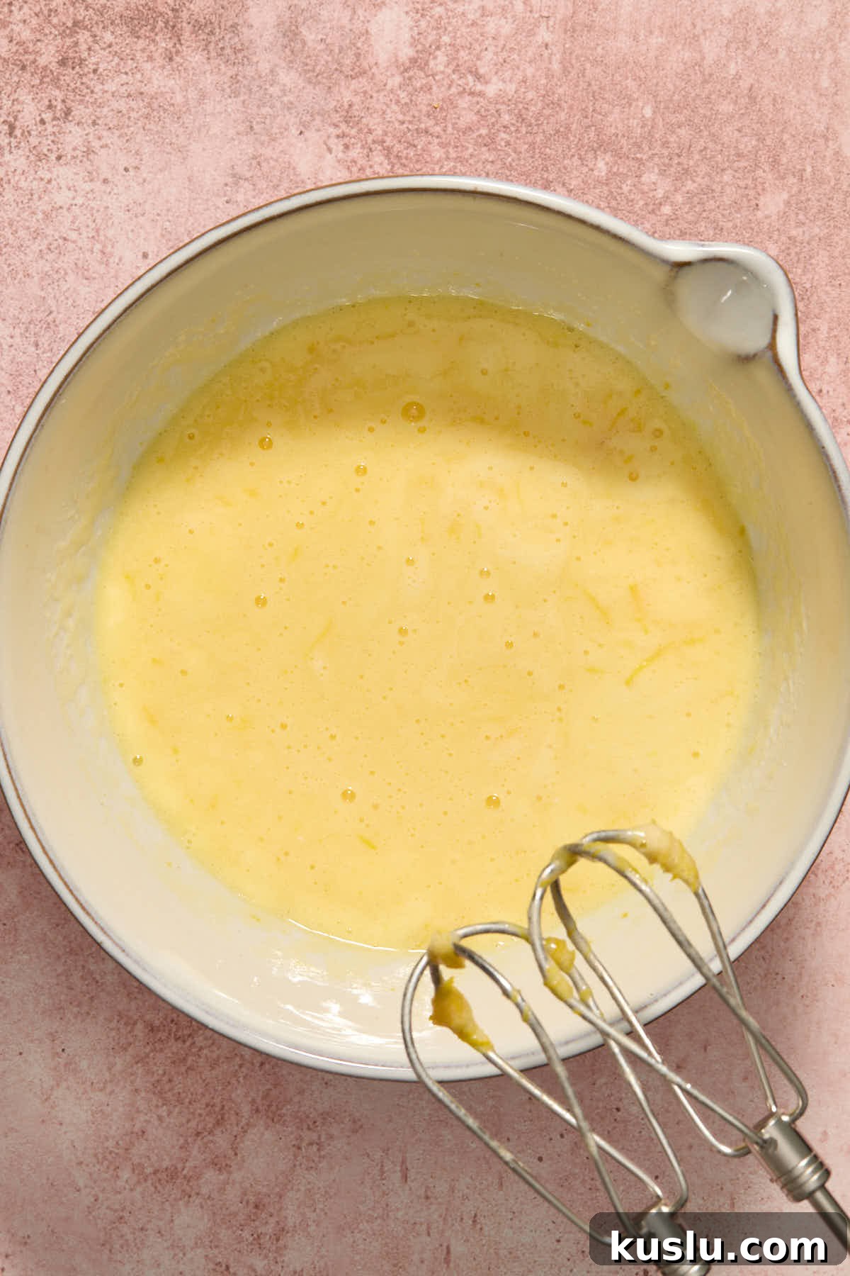 Wet mixture for cake mixed together.