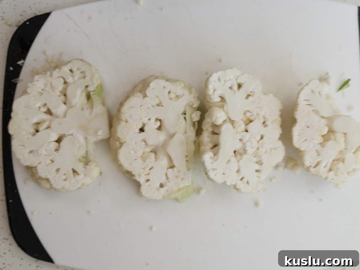 cauliflower cut in 4 pieces to make steaks
