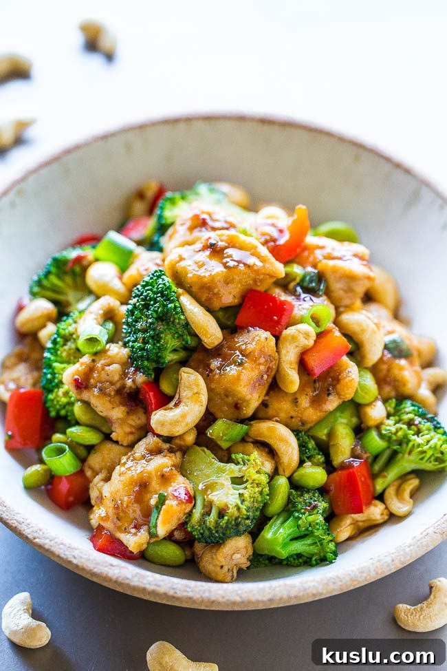 Better-Than-Takeout Cashew Chicken in a bowl.