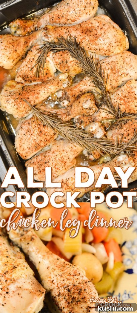 All-Day Crock Pot Chicken Legs with Savory Dinner Sauce 8 Are you looking for great all day crock pot recipes? Our All Day Crock Pot Chicken Leg Dinner is the perfect fix it and forget it recipe!