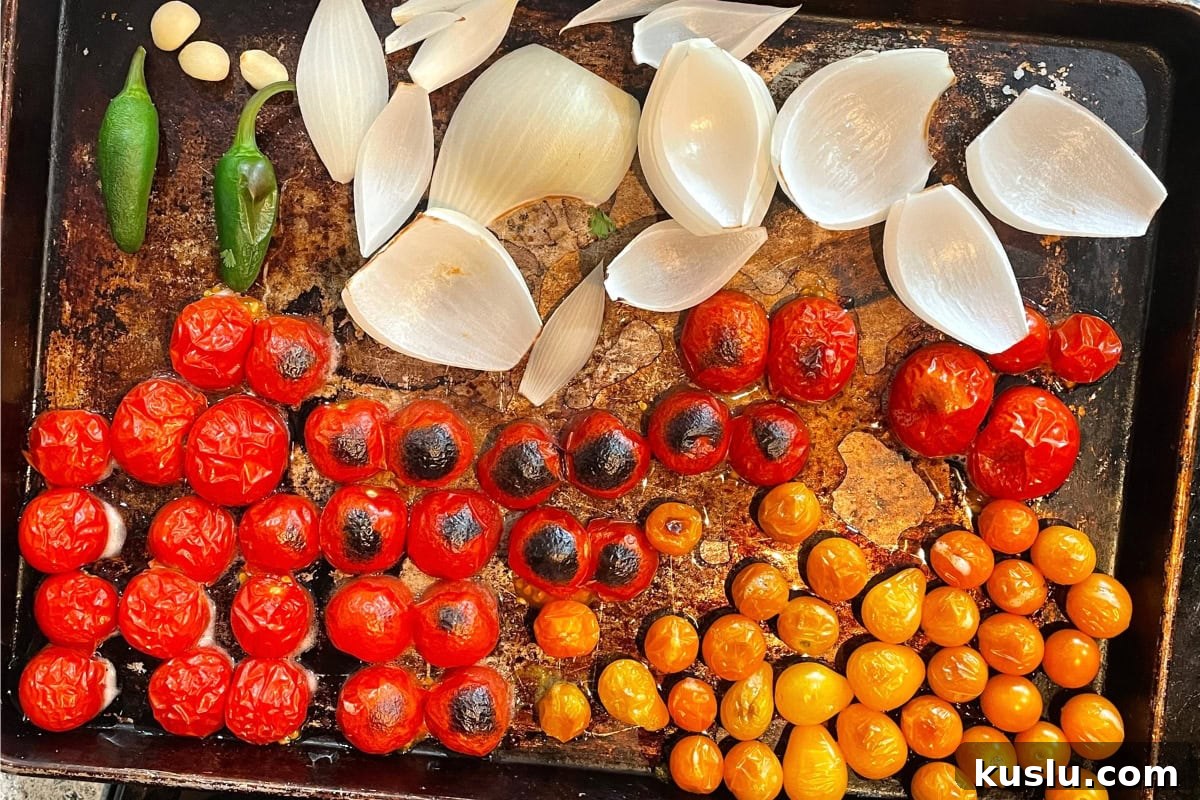 Roasted Cherry Tomato Salsa Recipe — Fresh, Flavorful, Quick 3 Roast the tomatoes, onion, garlic, and jalapeño.