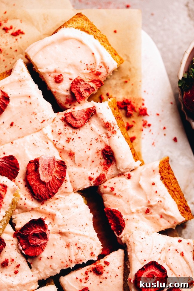 Strawberry Sugar Cookie Bars Recipe — Soft, Chewy Dessert Bars 8 Baked bars on a tray